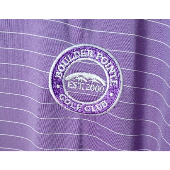 FJ Foot Joy Polo Shirt Men's L Purple White Stripe Golf Boulder Country Club EUC - Picture 3 of 6